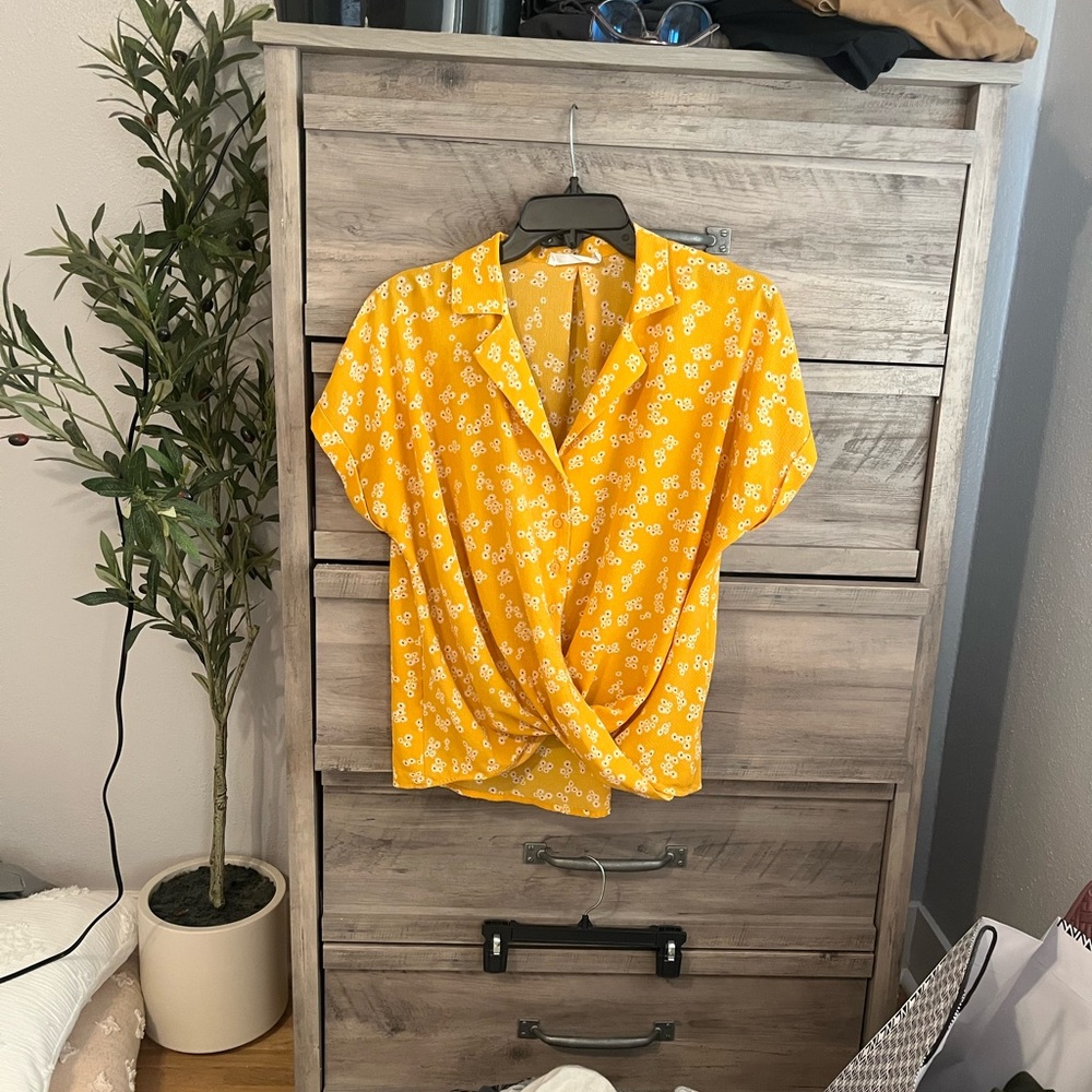 All in Favor Yellow Floral Button Down Shirt